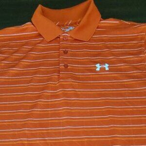 Under Armour Striped Golf Polo Orange Men's Medium Loose UA Heat Gear